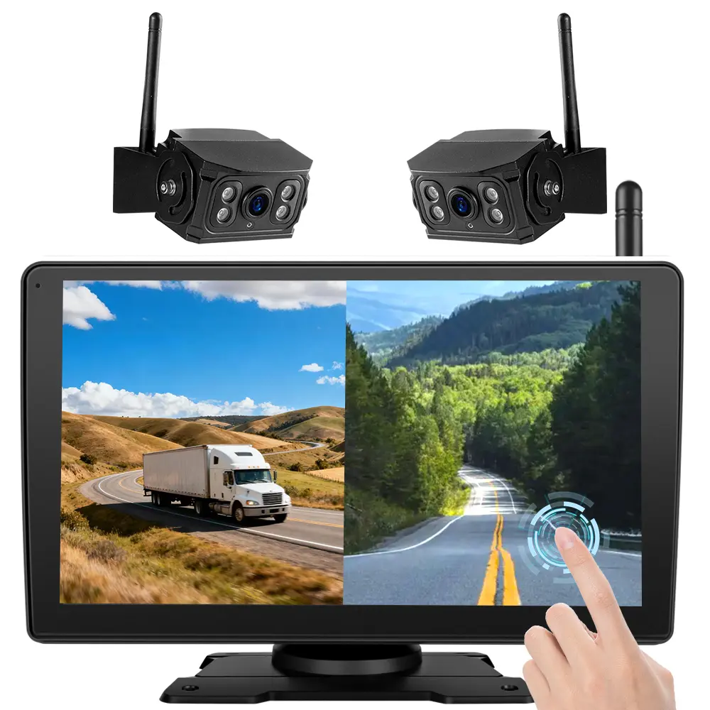 9" QLED Touch Screen Wireless RV Backup Camera System - 1080P DVR, IP69 Waterproof, & Night Vision for Trucks/Trailers