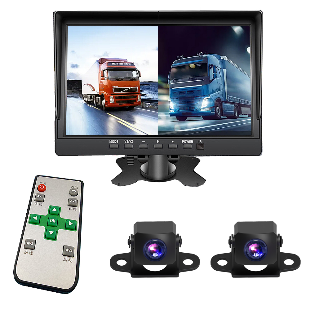 7'' Car Monitor AHD 2CH Split Screen DVR Recorder For Truck Bus RV Vans SUV Trailer IR Camera