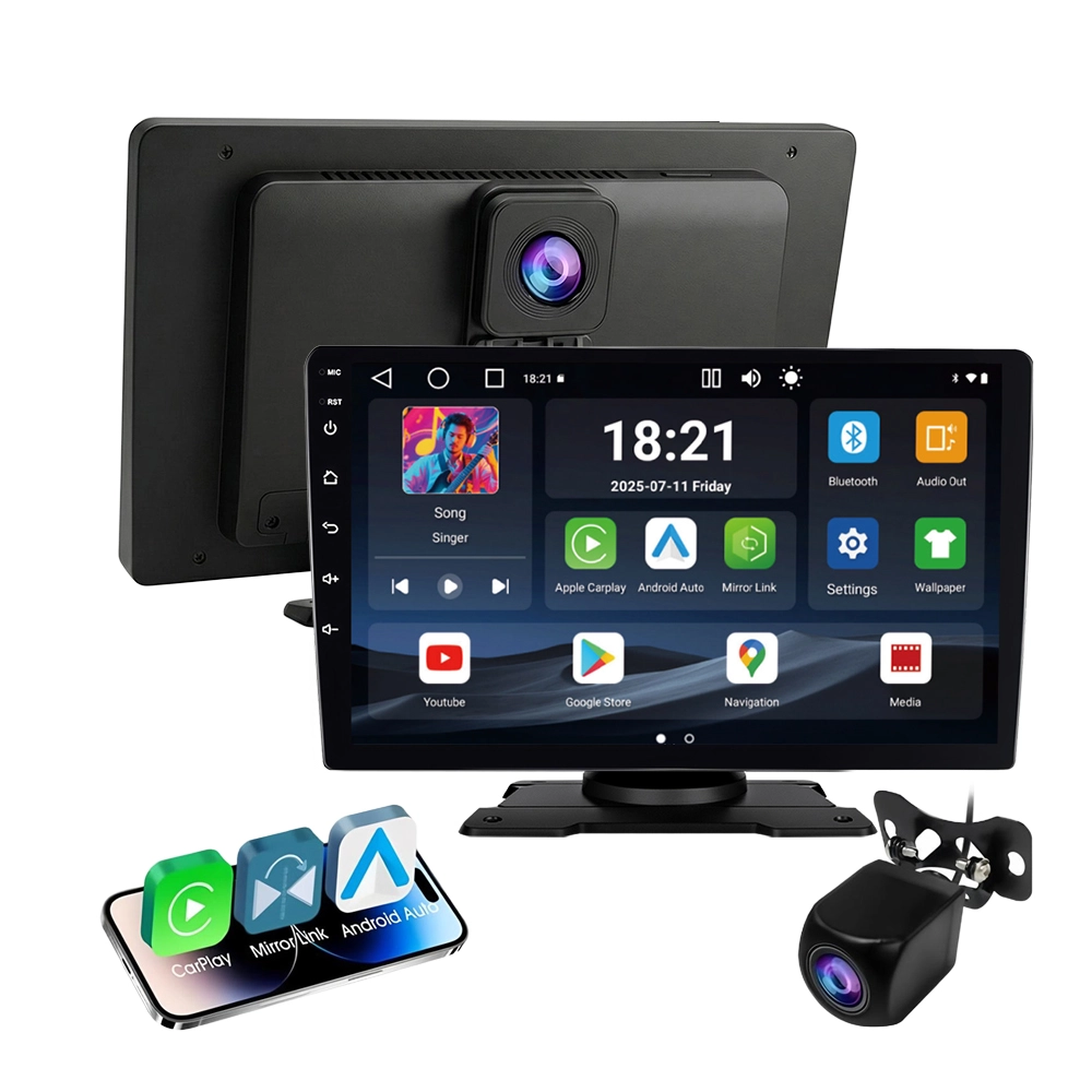 9" Portable Wireless CarPlay Screen |Android 14 Car Stereo |Wireless CarPlay Android Auto | Built-in 4K Dash Cam & 1080P Backup Camera Car Radio 4G+64G with 4G LTE, WiFi,BT,