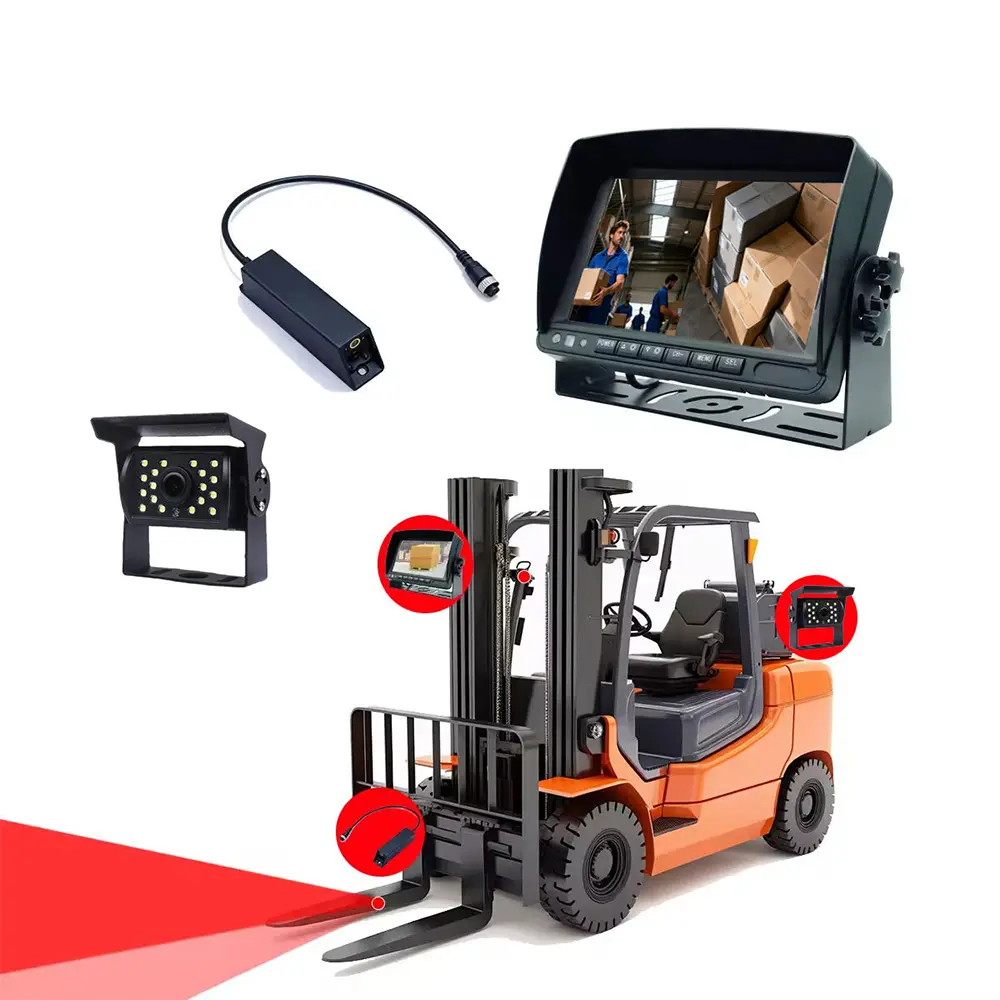 Wireless HD Forklift Camera System with Laser Positioning & IPS Monitor - IP67 Waterproof Blind Spot Monitoring System
